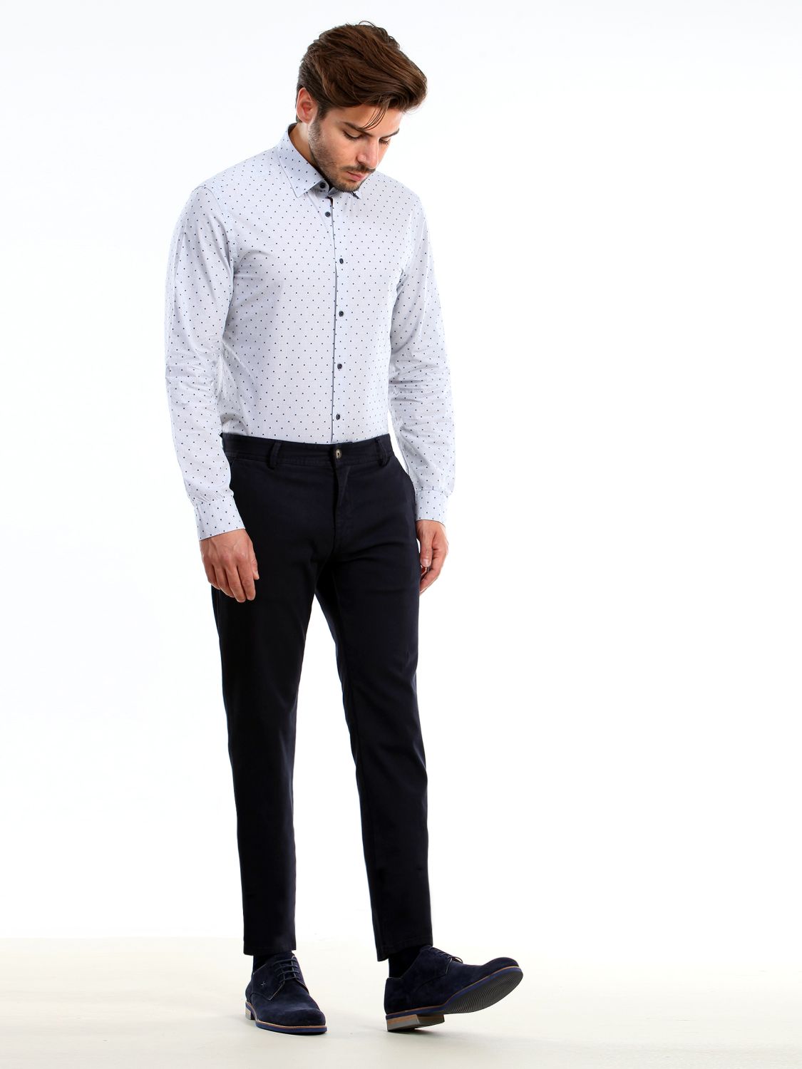 Lacivert Düz Dokuma Regular Fit Casual Pamuk Karışımlı Pantolon