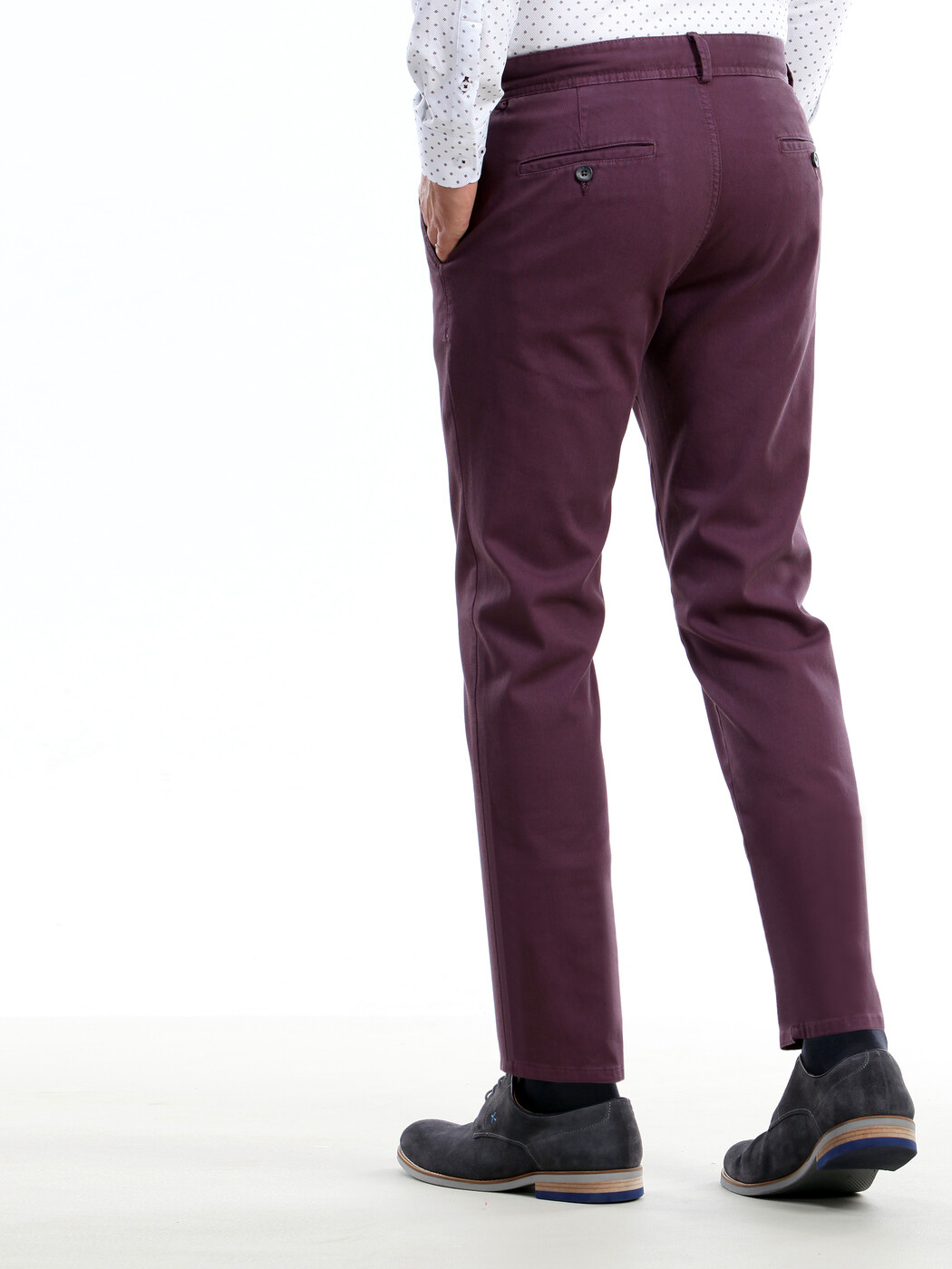 Mürdüm Düz Dokuma Regular Fit Casual Pamuk Karışımlı Pantolon - 2