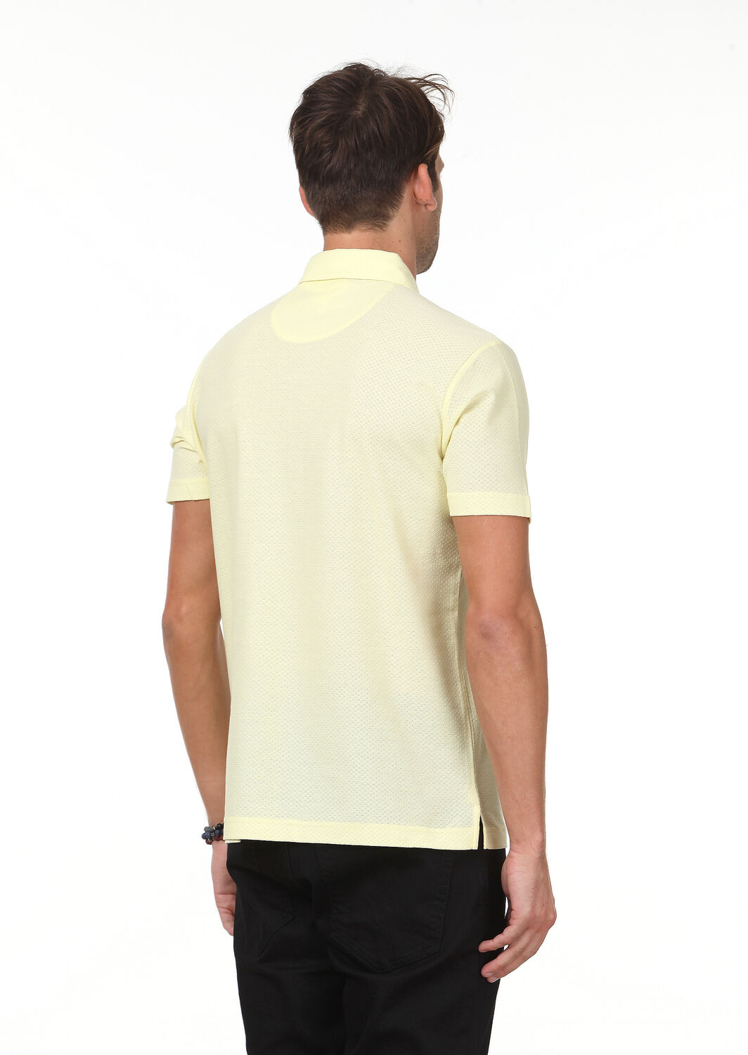 Sarı Jakarlı Polo Yaka %100 Pamuk T-Shirt