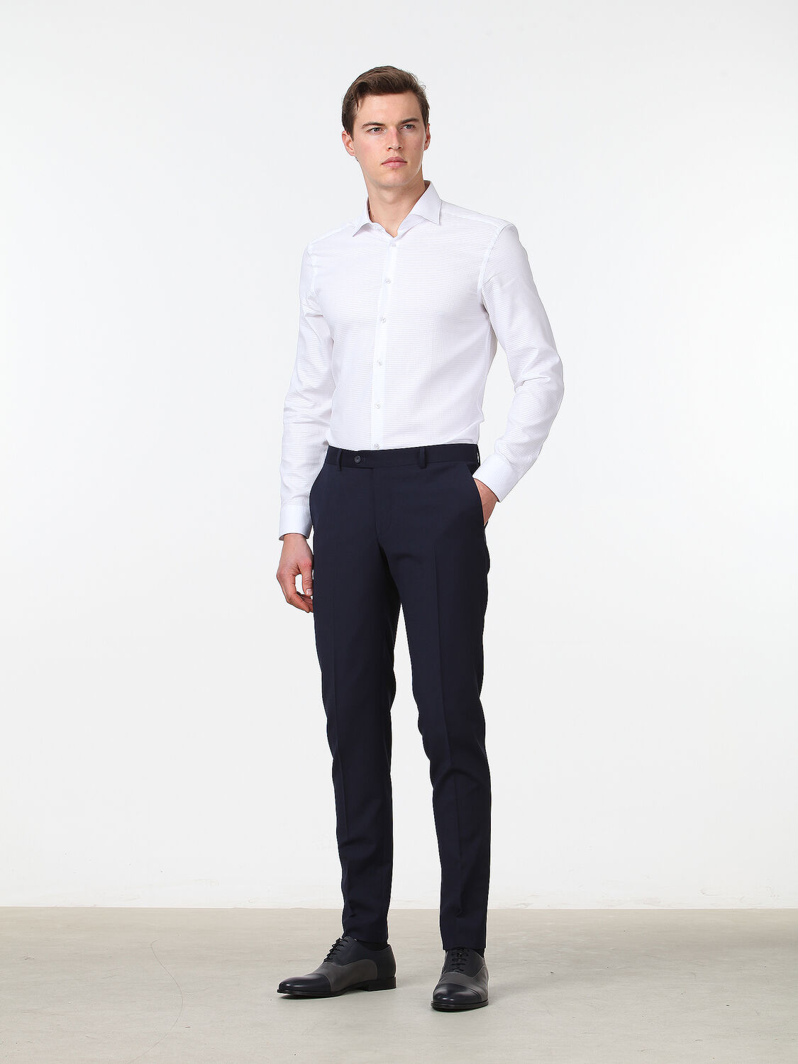 Lacivert Düz Dokuma Slim Fit Klasik Yün Karışımlı Pantolon