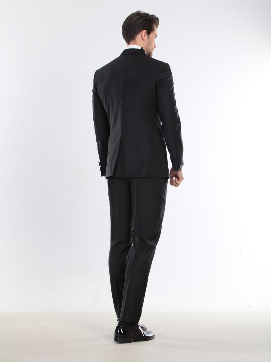 Siyah Modern Fit Kelebek Yaka Dokuma Smokin Takım Elbise