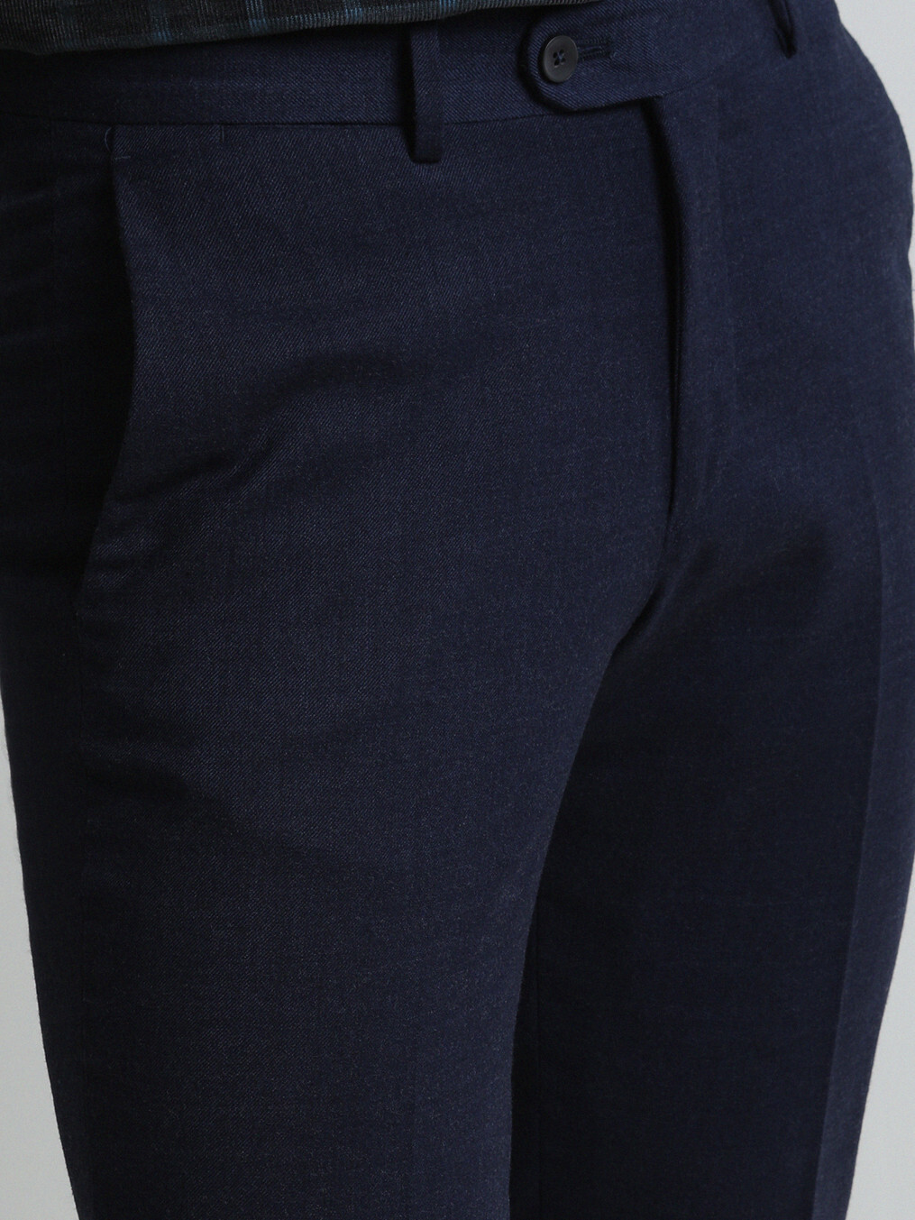 Açık Lacivert Düz Dokuma Fitted Fit Klasik Yün Karışımlı Pantolon - Thumbnail