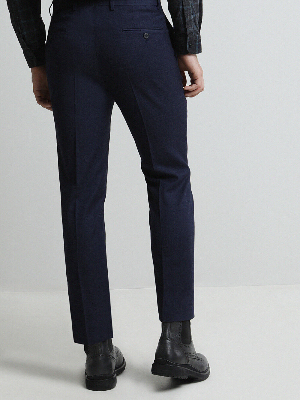 Açık Lacivert Düz Dokuma Fitted Fit Klasik Yün Karışımlı Pantolon