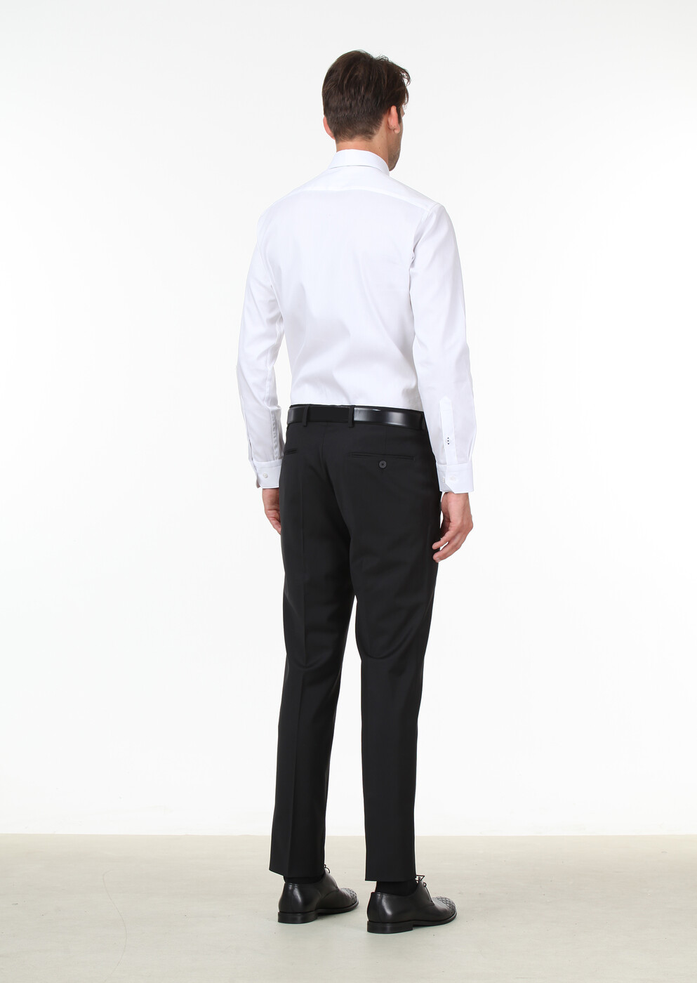 Siyah Düz Dokuma Slim Fit Klasik Yün Karışımlı Pantolon - Thumbnail