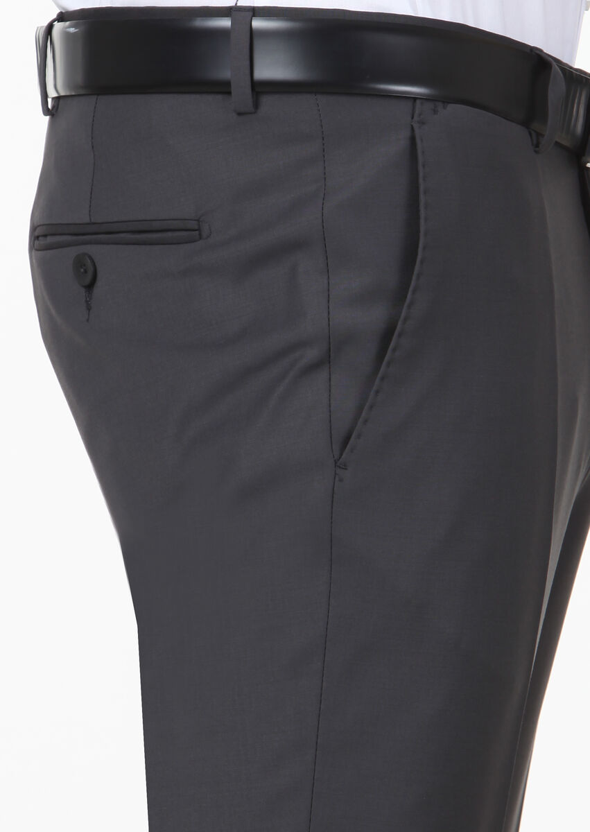 Antrasit Düz Dokuma Slim Fit Klasik Yün Karışımlı Pantolon
