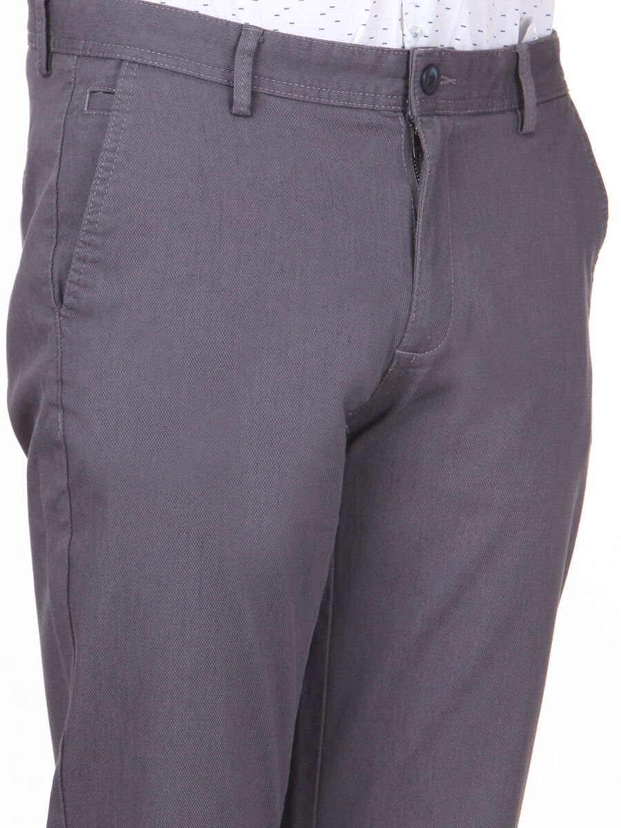 Gri Düz Dokuma Regular Fit Casual Pamuk Karışımlı Pantolon