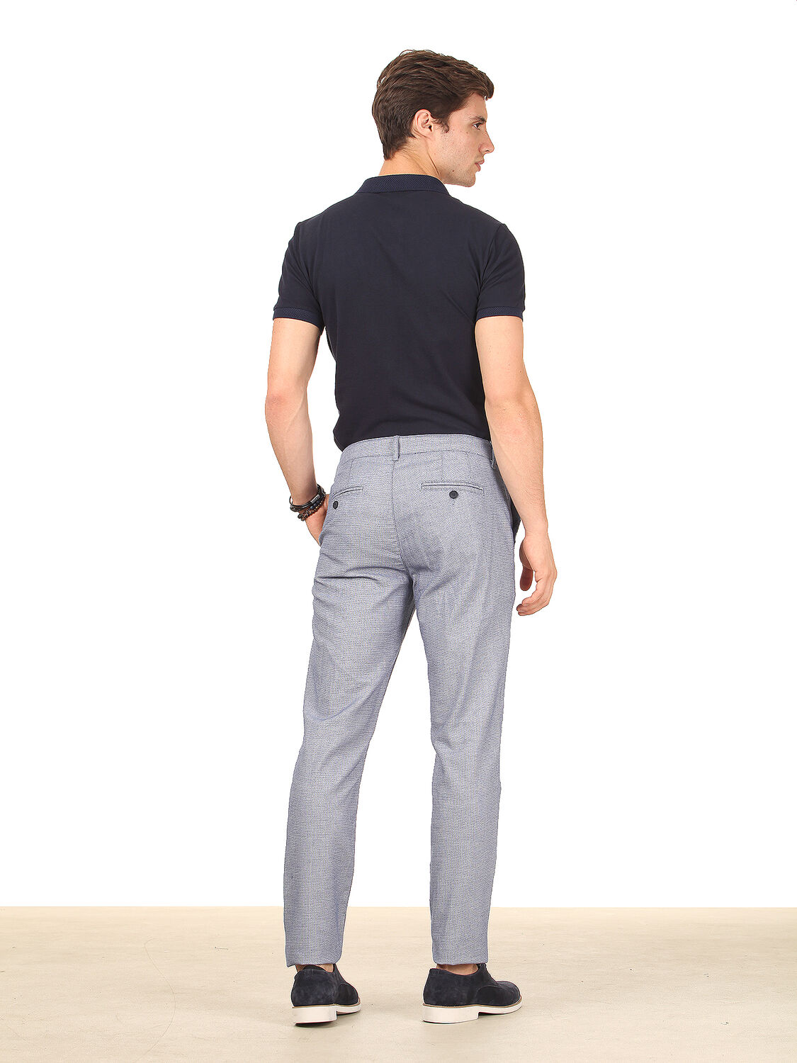 Lacivert Dokuma Regular Fit Casual Pamuk Karışımlı Pantolon