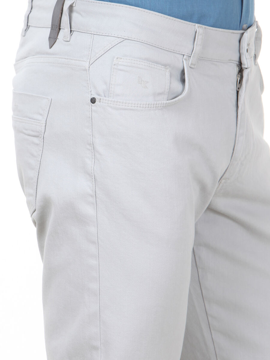 Gri Düz Dokuma Regular Fit Casual Pamuk Karışımlı Pantolon