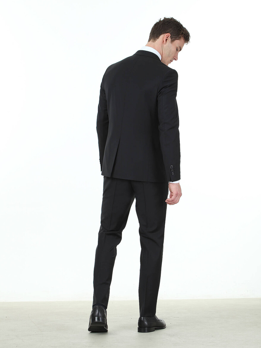 Siyah Regular Fit Yün Karışımlı Takım Elbise - Thumbnail