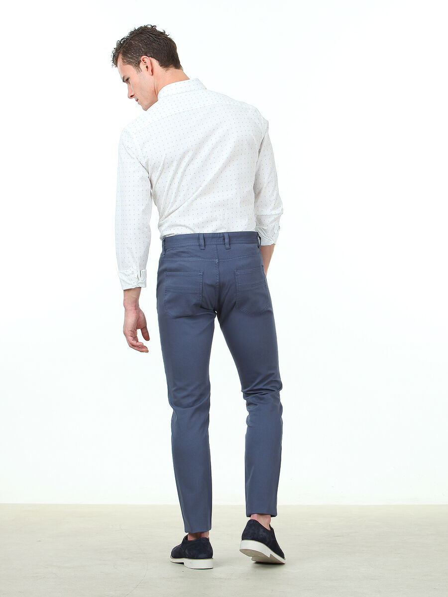 Havacı Mavi Düz Dokuma Slim Fit Casual Pamuk Karışımlı Pantolon