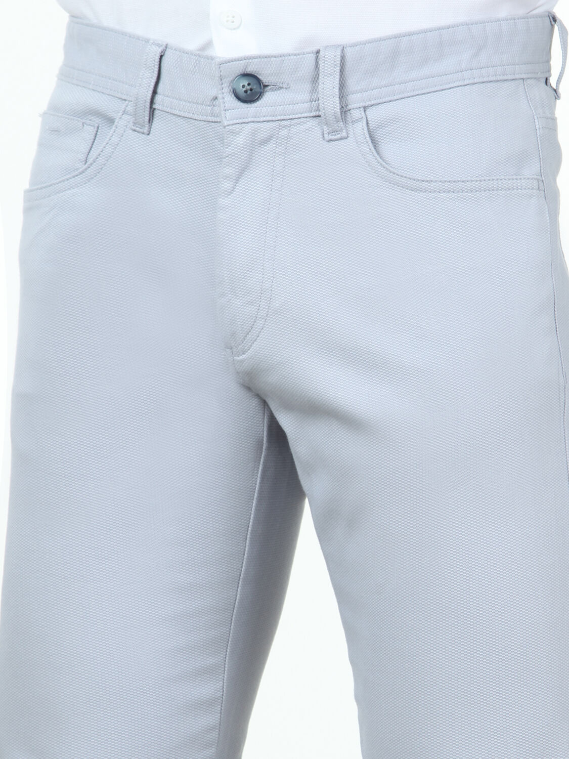 Açık Mavi Düz Dokuma Slim Fit Casual Pamuk Karışımlı Pantolon