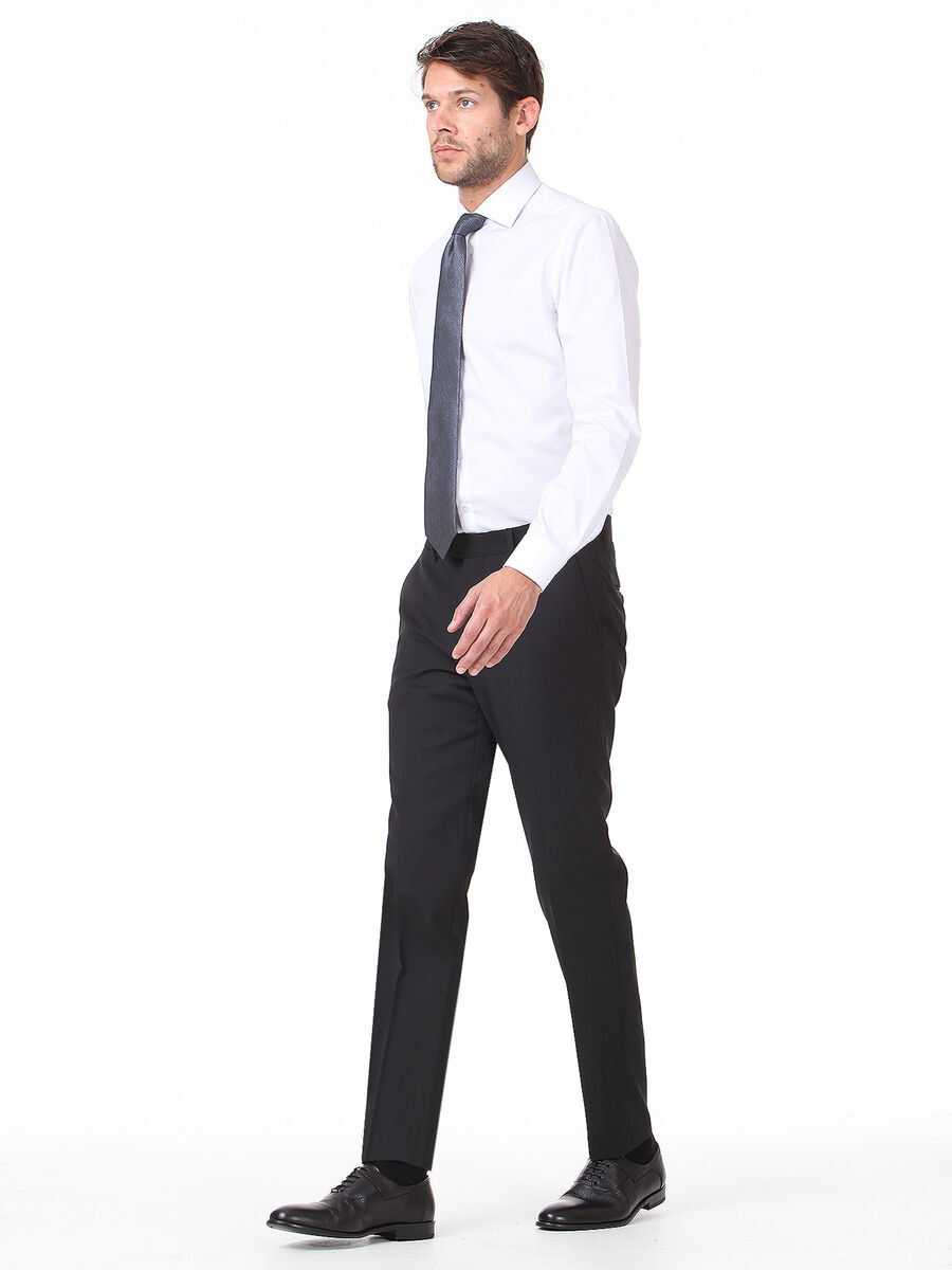 Siyah Düz Dokuma Slim Fit Klasik Yün Karışımlı Pantolon - 3