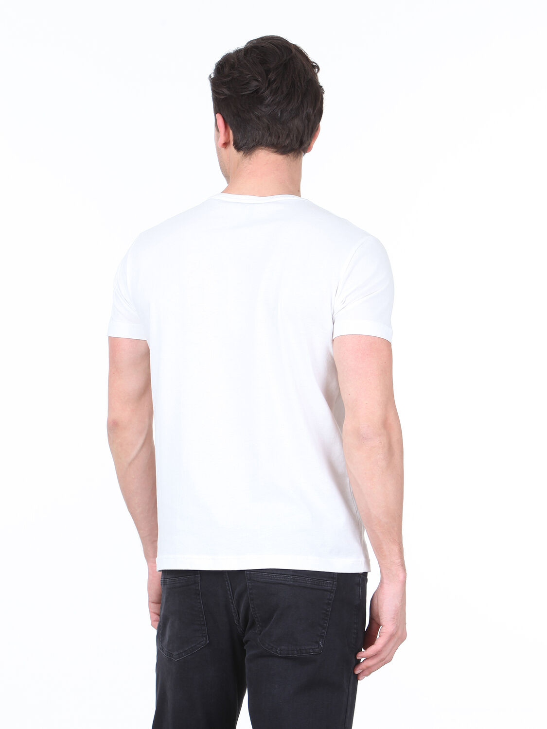 Beyaz Baskılı %100 Pamuk T-Shirt