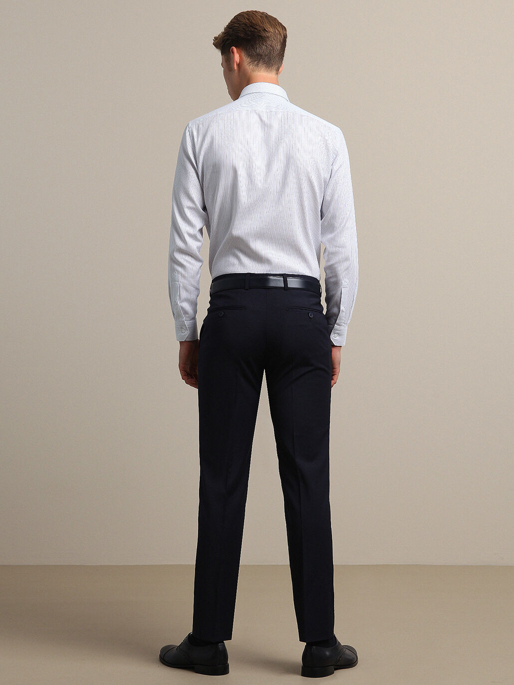 Lacivert Düz Dokuma Fitted Fit Klasik Yün Karışımlı Pantolon