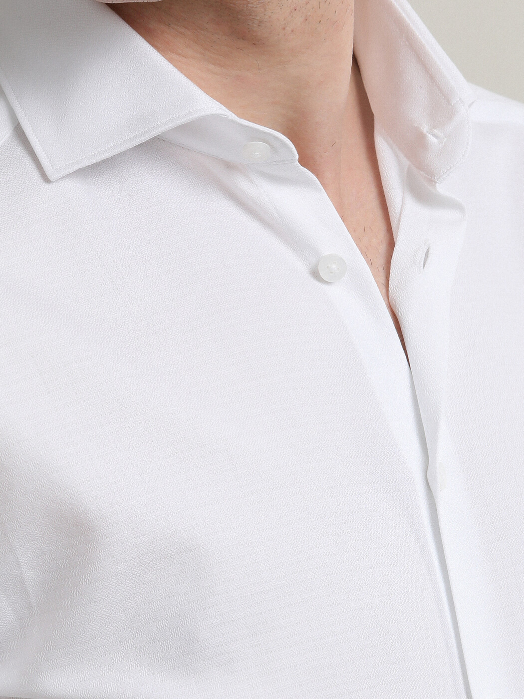 Beyaz Kareli Slim Fit Dokuma Klasik %100 Pamuk Gömlek - Thumbnail