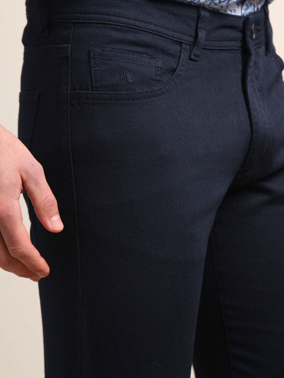 Lacivert Düz Dokuma Slim Fit Casual Pamuk Karışımlı Pantolon