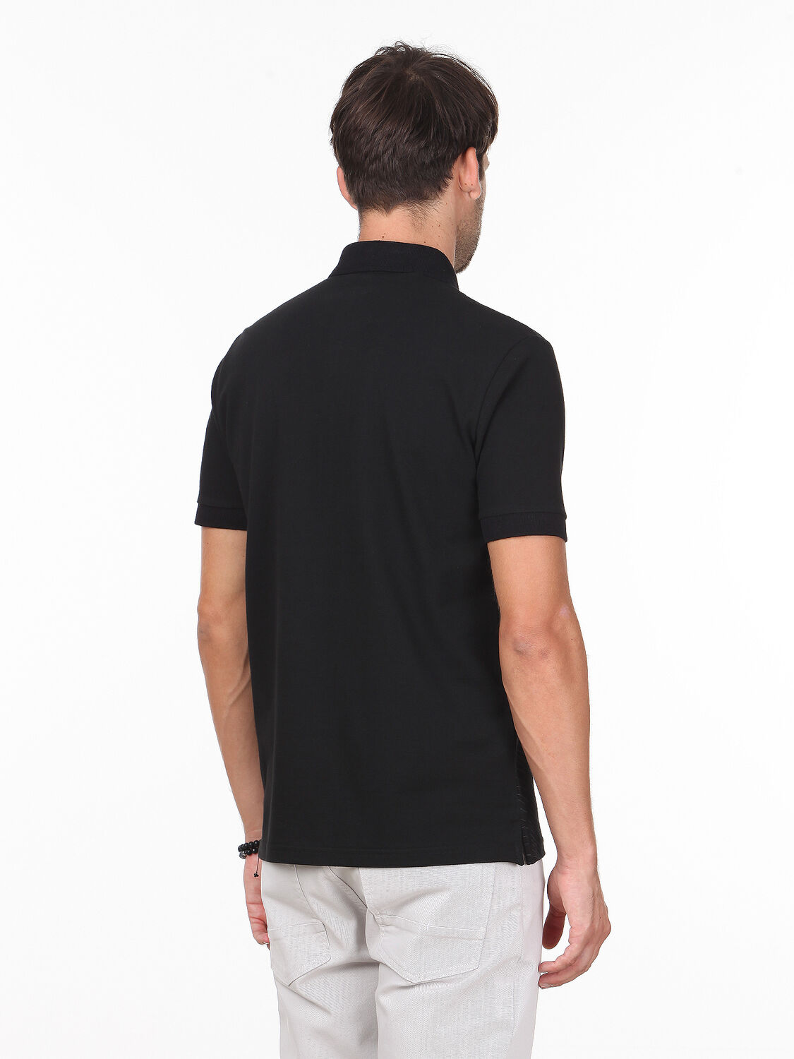 Siyah Baskılı Polo Yaka %100 Pamuk T-Shirt