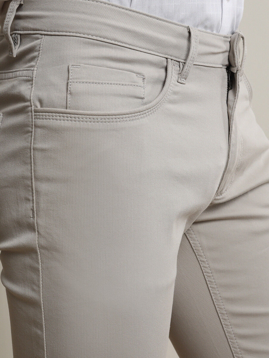Bej Düz Dokuma Slim Fit Casual Pamuk Karışımlı Pantolon