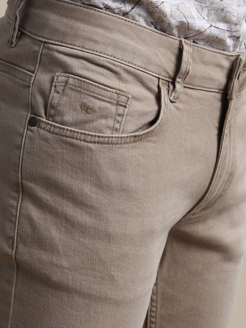 Bej Slim Fit Denim Pamuk Karışımlı Pantolon