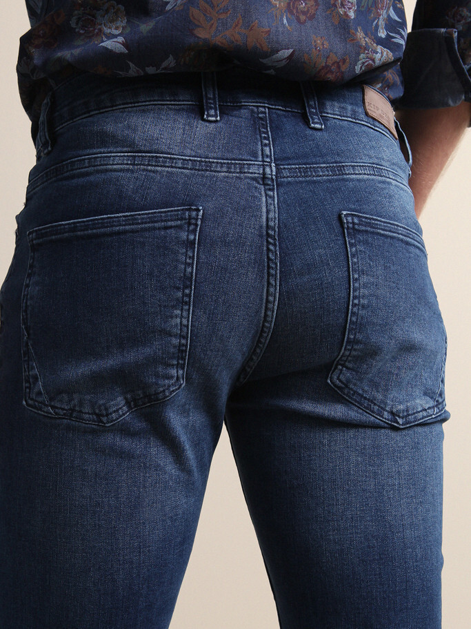 Açık Lacivert Slim Fit Denim Pamuk Karışımlı Pantolon - Thumbnail