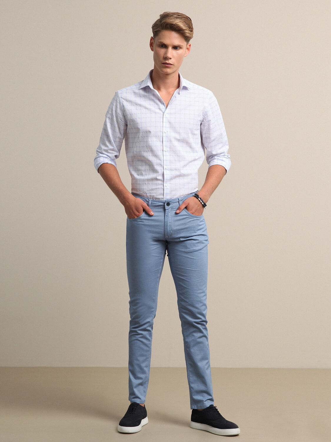Mavi Dokuma Slim Fit Casual Pamuk Karışımlı Pantolon