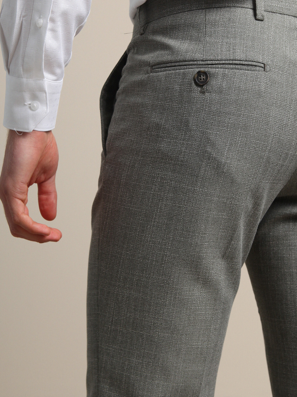 Haki Desenli Dokuma Fitted Fit Smart Casual Pantolon - Thumbnail