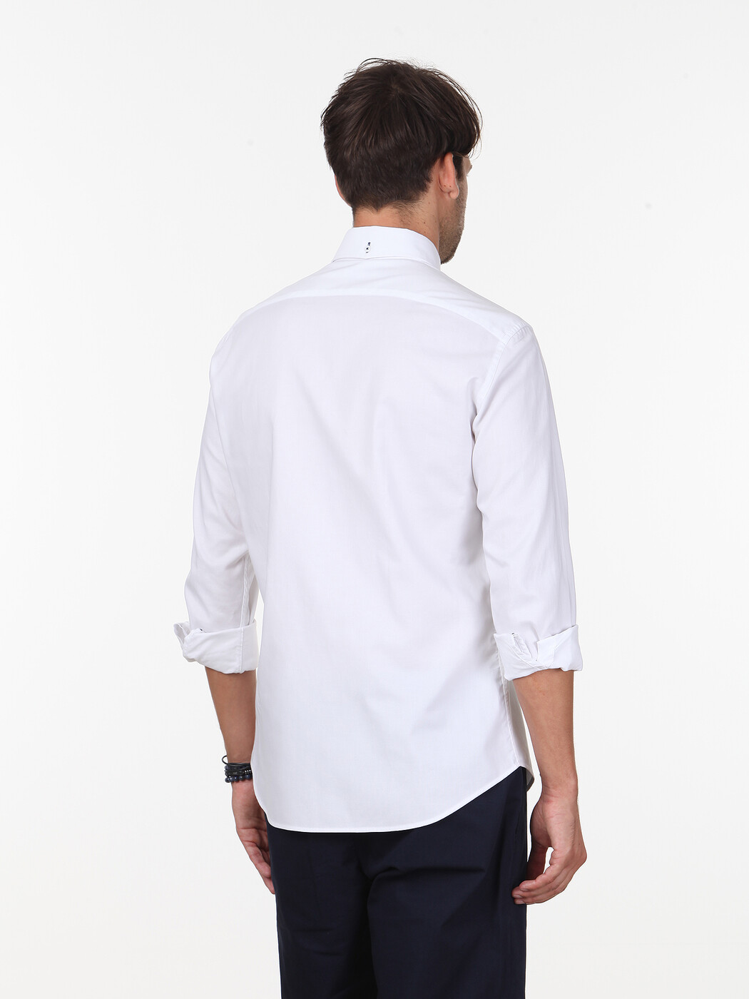 Beyaz Baskılı Slim Fit Dokuma Casual %100 Pamuk Gömlek - Thumbnail