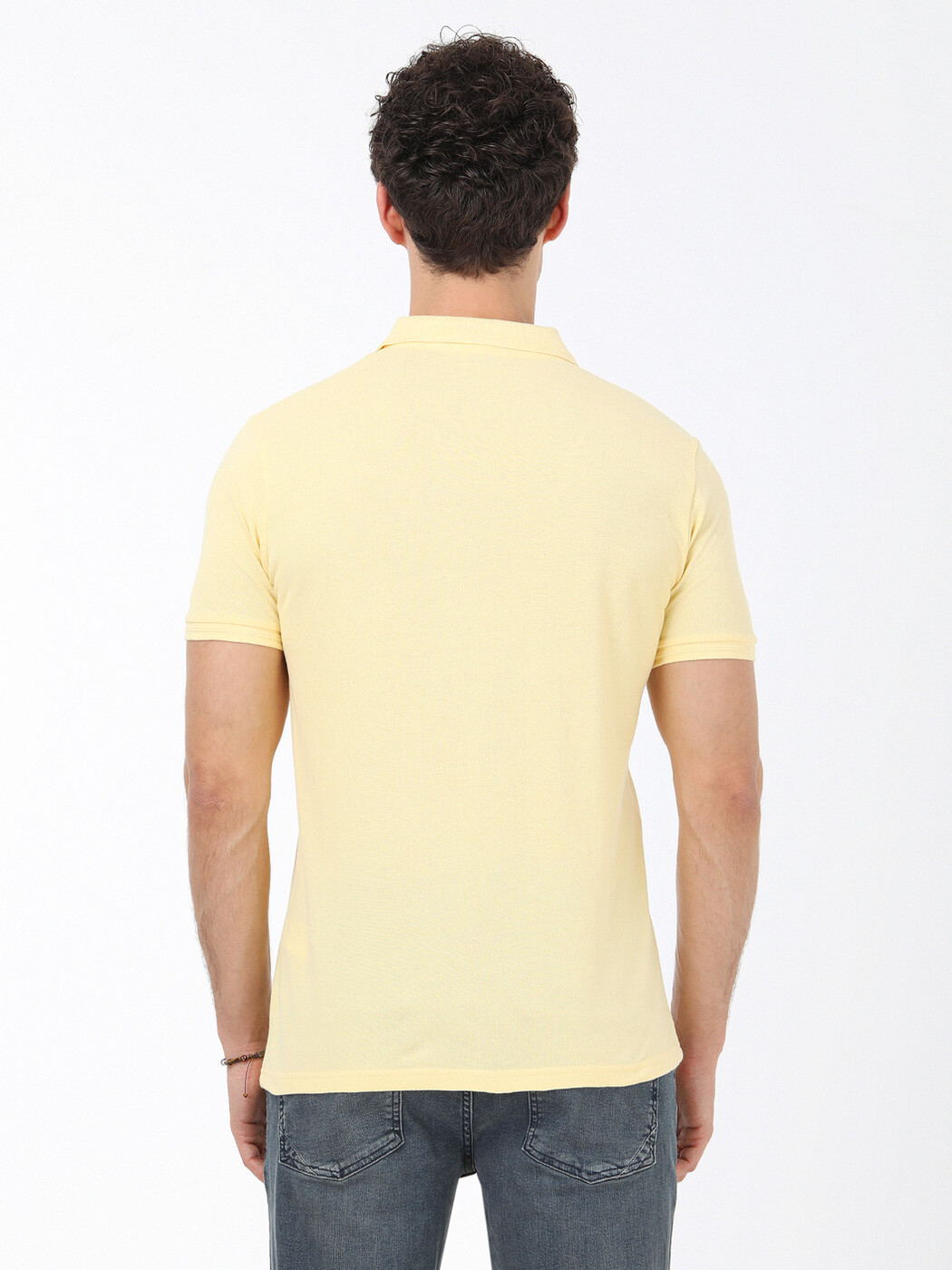 Sarı Düz Polo Yaka %100 Pamuk T-Shirt - Thumbnail