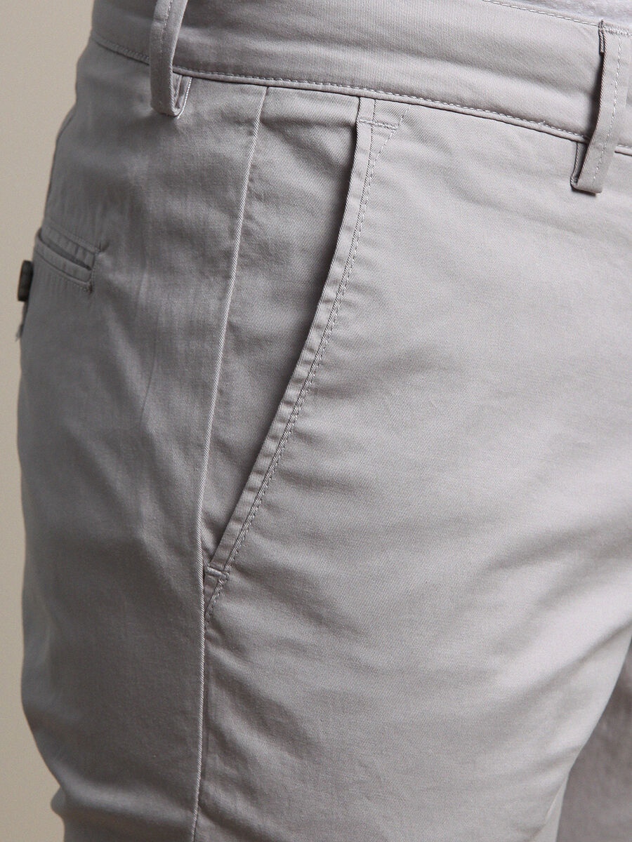 Açık Gri Düz Dokuma Regular Fit Casual Pamuk Karışımlı Pantolon