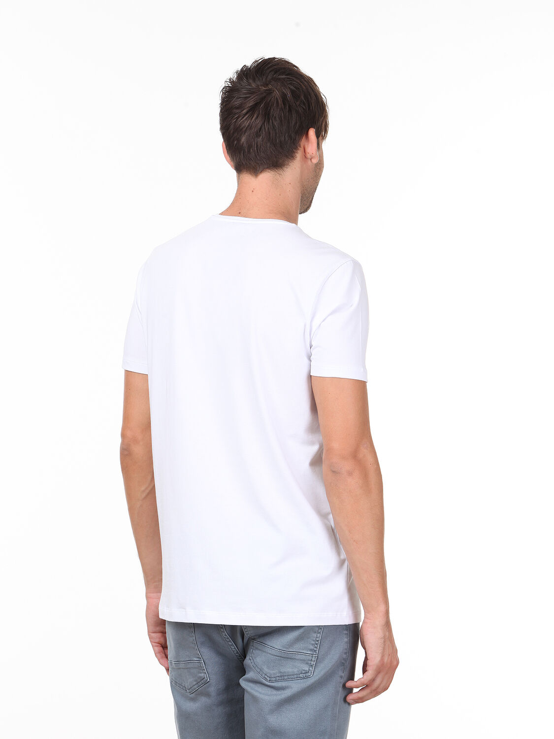 Beyaz Pamuk Karışımlı T-Shirt
