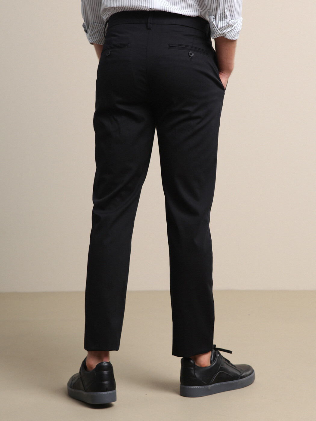 Siyah Dokuma Regular Fit Smart Casual Pamuk Karışımlı Pantolon - Thumbnail