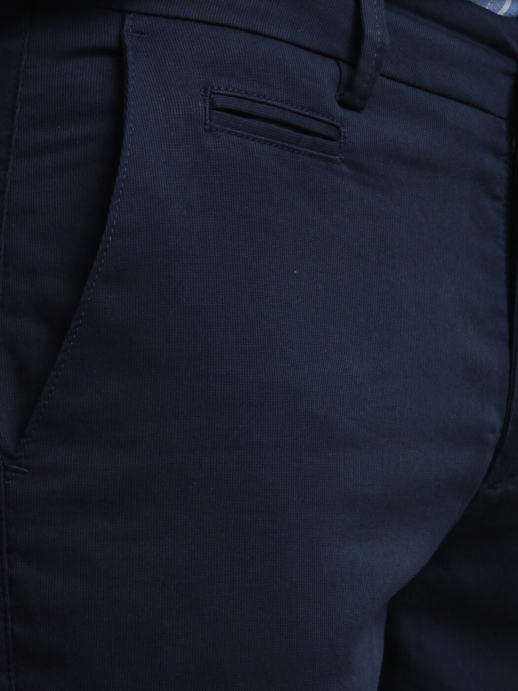 Lacivert Dokuma Regular Fit Smart Casual Pamuk Karışımlı Pantolon - Thumbnail