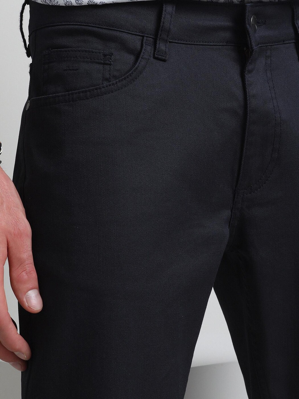 Lacivert Düz Dokuma Slim Fit Casual Pamuk Karışımlı Pantolon - Thumbnail