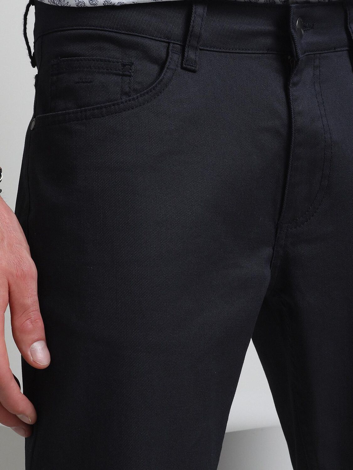 Lacivert Düz Dokuma Slim Fit Casual Pamuk Karışımlı Pantolon
