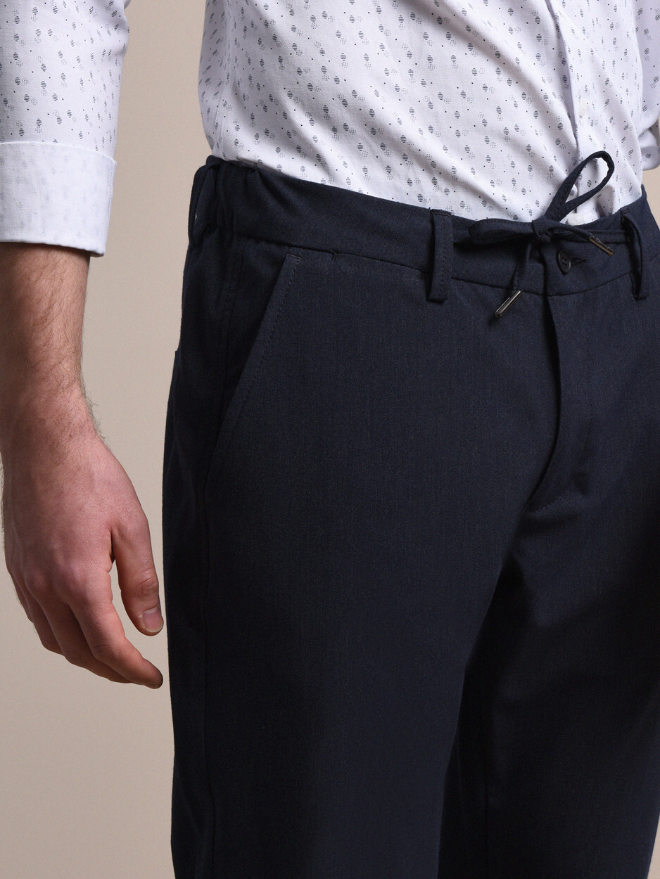 Lacivert Dokuma Fitted Fit Smart Casual Pantolon - Thumbnail