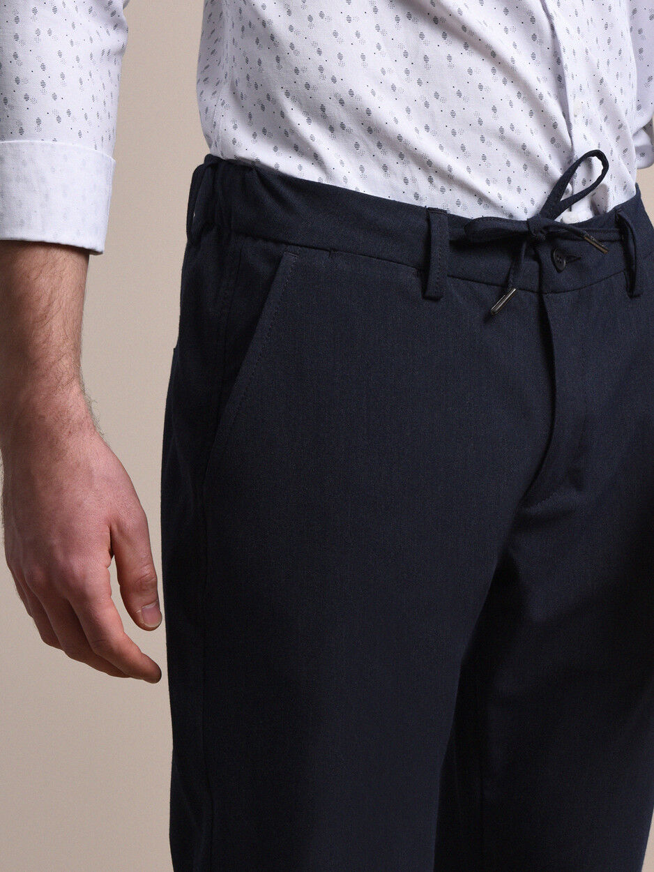 Lacivert Dokuma Fitted Fit Smart Casual Pantolon