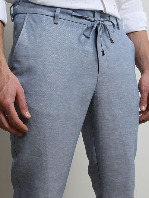Mavi Dokuma Fitted Fit Smart Casual Keten Karışımlı Pantolon