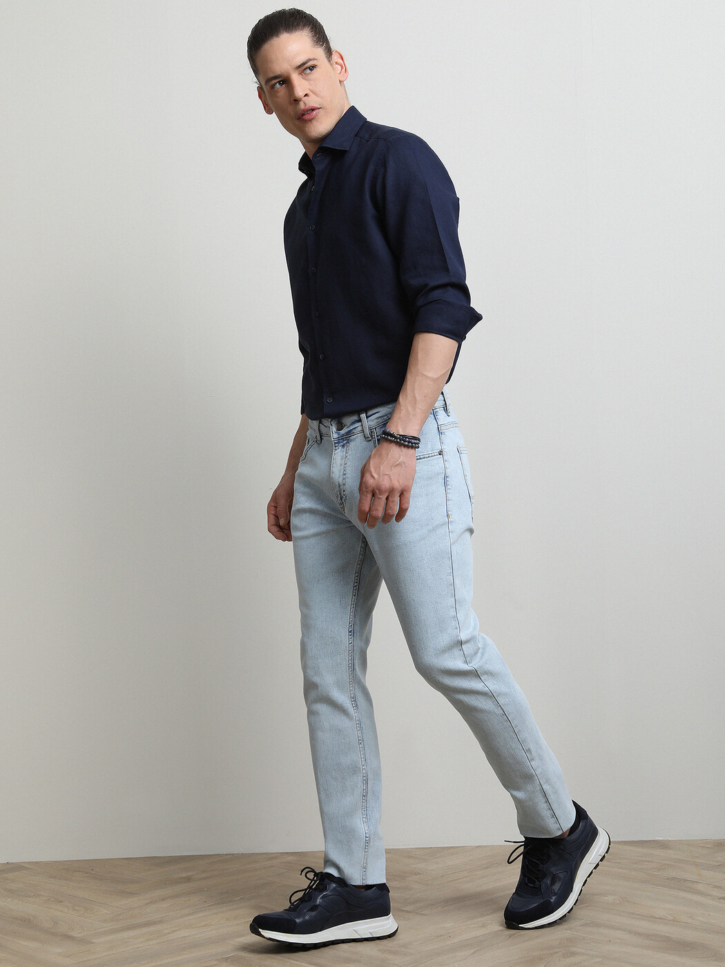 Açık Mavi Slim Fit Denim Pamuk Karışımlı Pantolon - Thumbnail