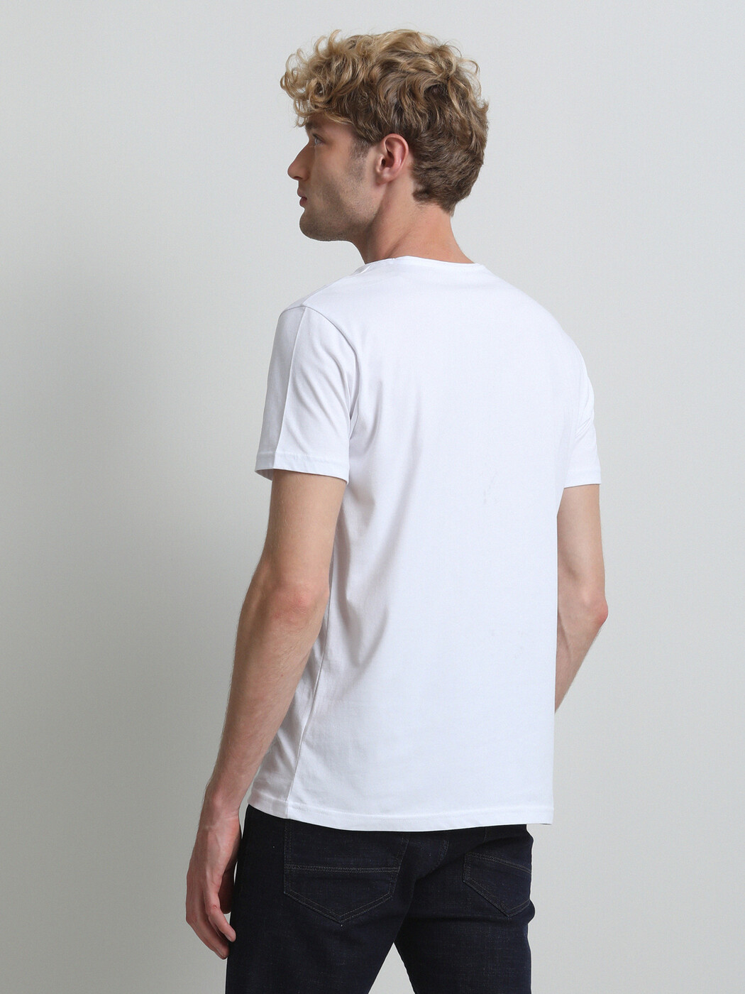 Beyaz Baskılı %100 Pamuk T-Shirt - Thumbnail