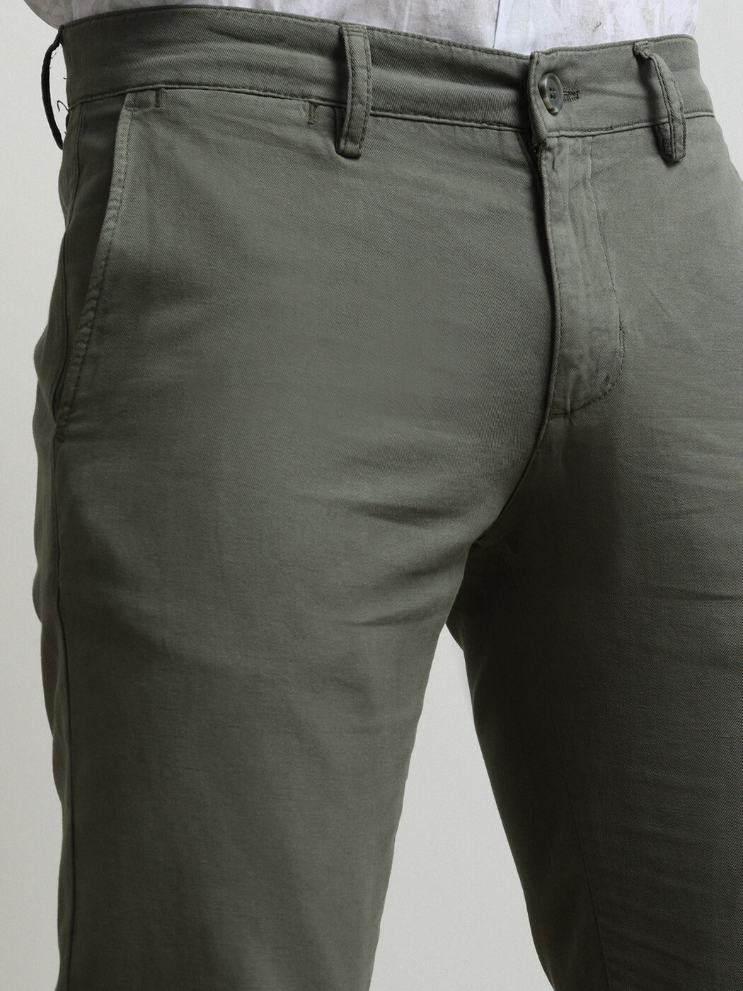 Haki Dokuma Slim Fit Smart Casual Pamuk Karışımlı Pantolon - Thumbnail