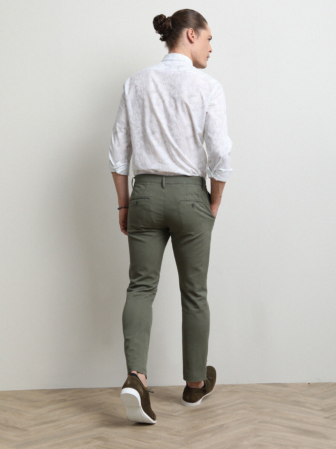 Haki Dokuma Slim Fit Smart Casual Pamuk Karışımlı Pantolon