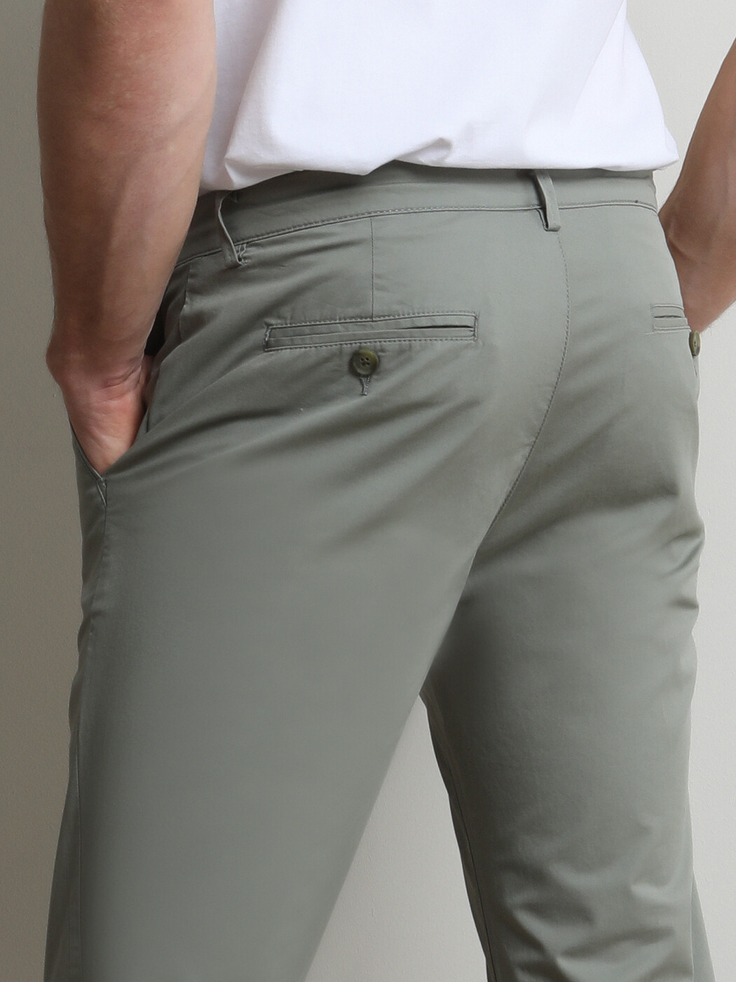 Açık Haki Düz Dokuma Regular Fit Casual Pamuk Karışımlı Pantolon - Thumbnail
