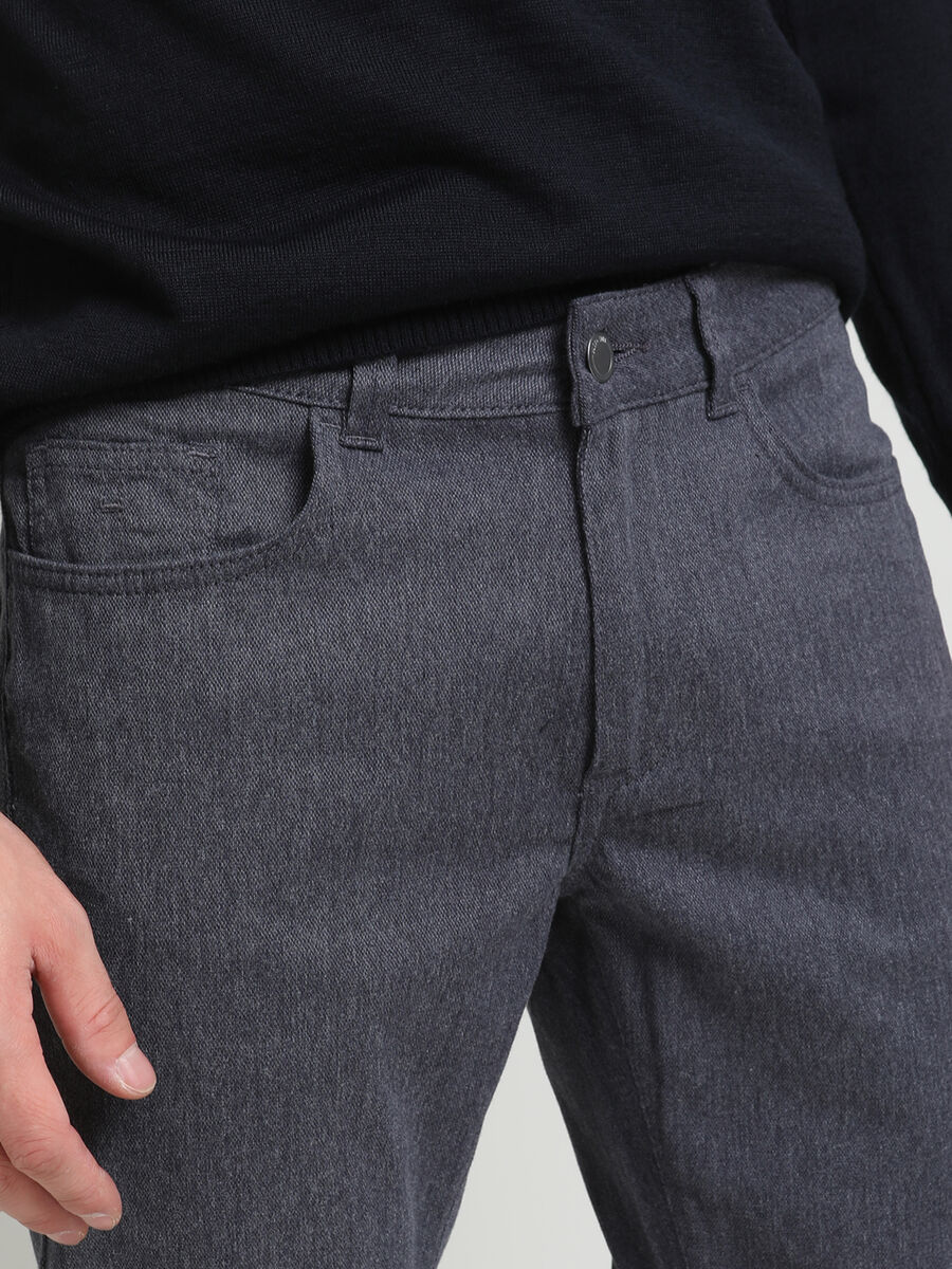 İndigo Dokuma Slim Fit Casual Pamuk Karışımlı Pantolon
