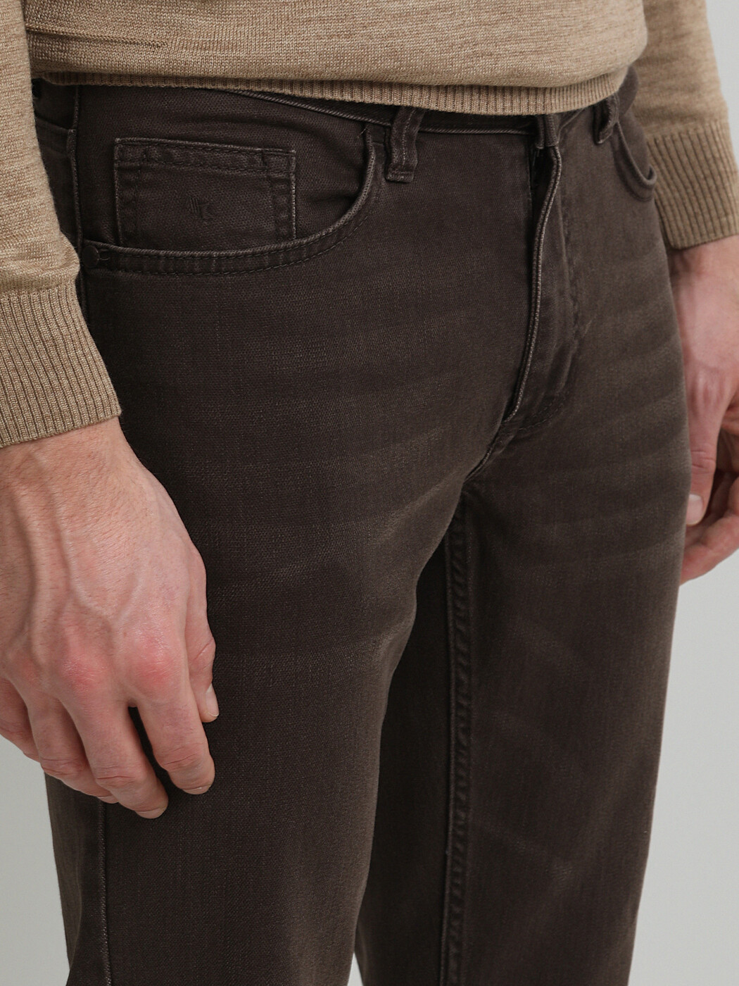 Kahverengi Slim Fit Denim Pamuk Karışımlı Pantolon - Thumbnail