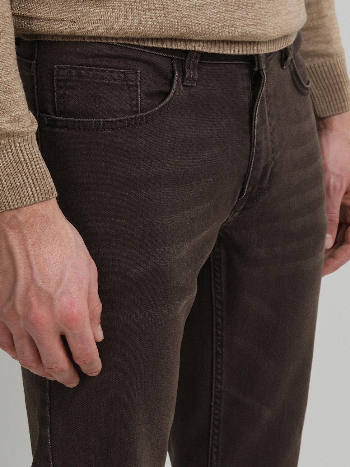 Kahverengi Slim Fit Denim Pamuk Karışımlı Pantolon