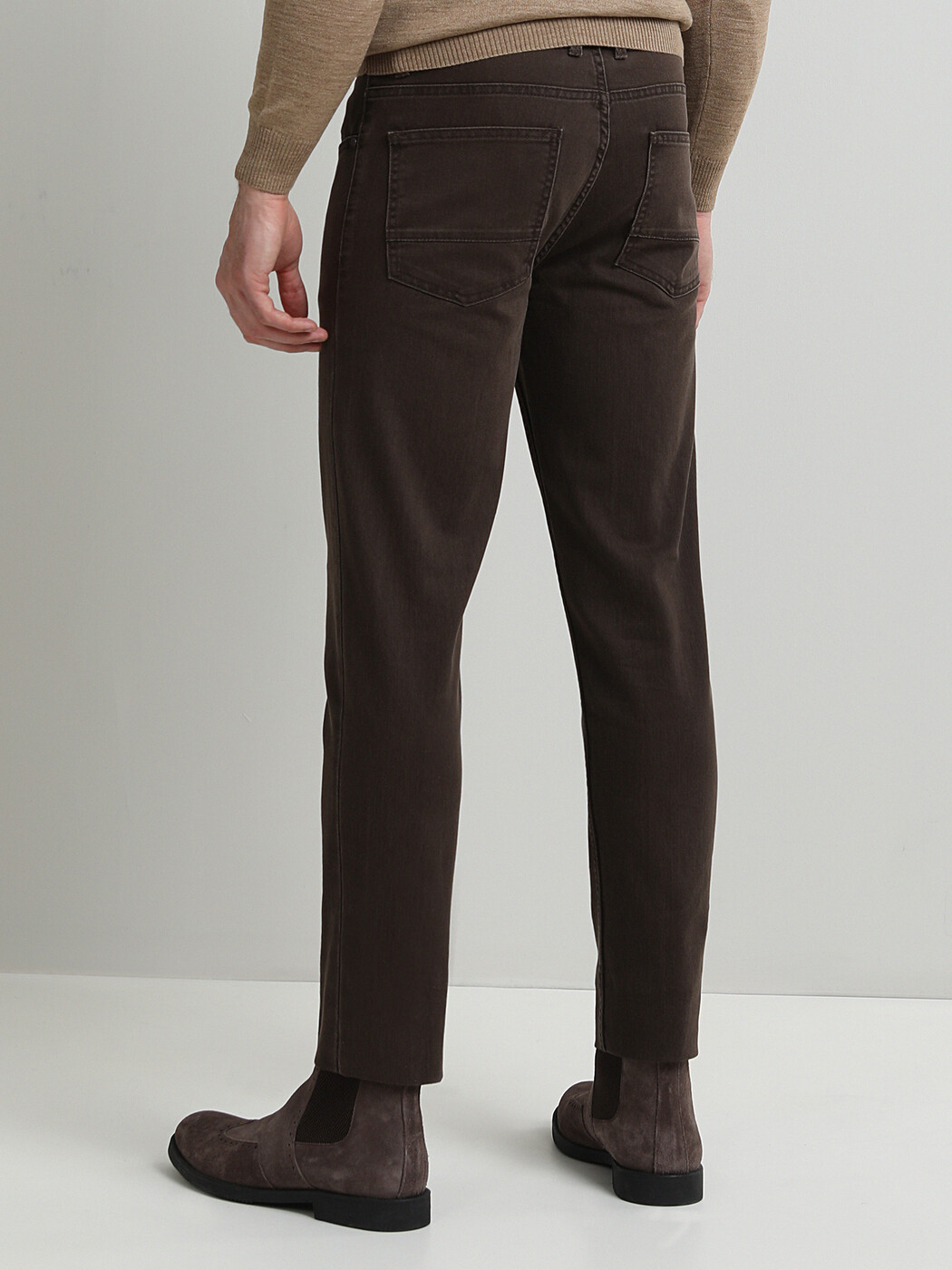 Kahverengi Slim Fit Denim Pamuk Karışımlı Pantolon - Thumbnail