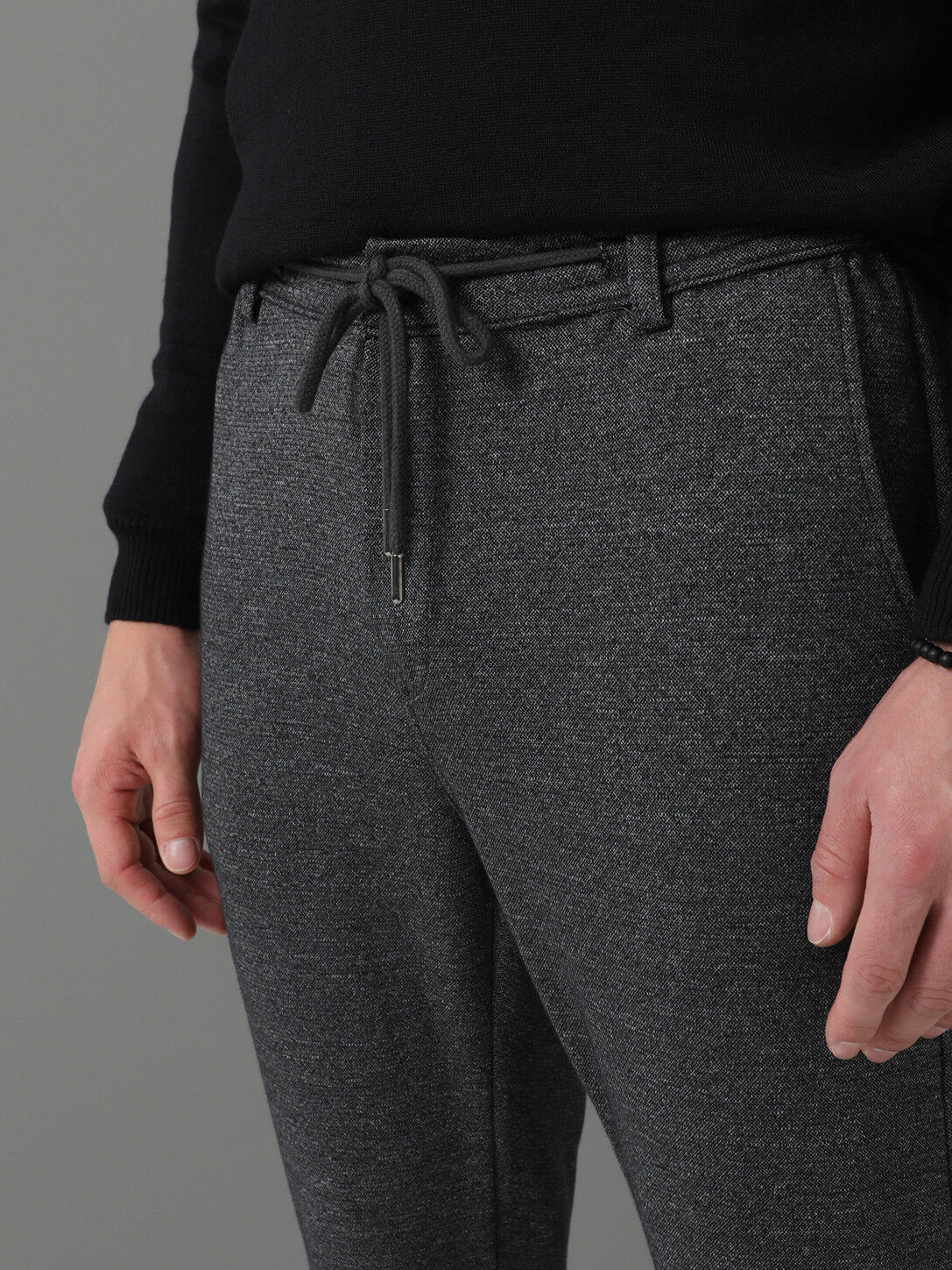 Gri Düz Dokuma Slim Fit Smart Casual Pamuk Karışımlı Pantolon