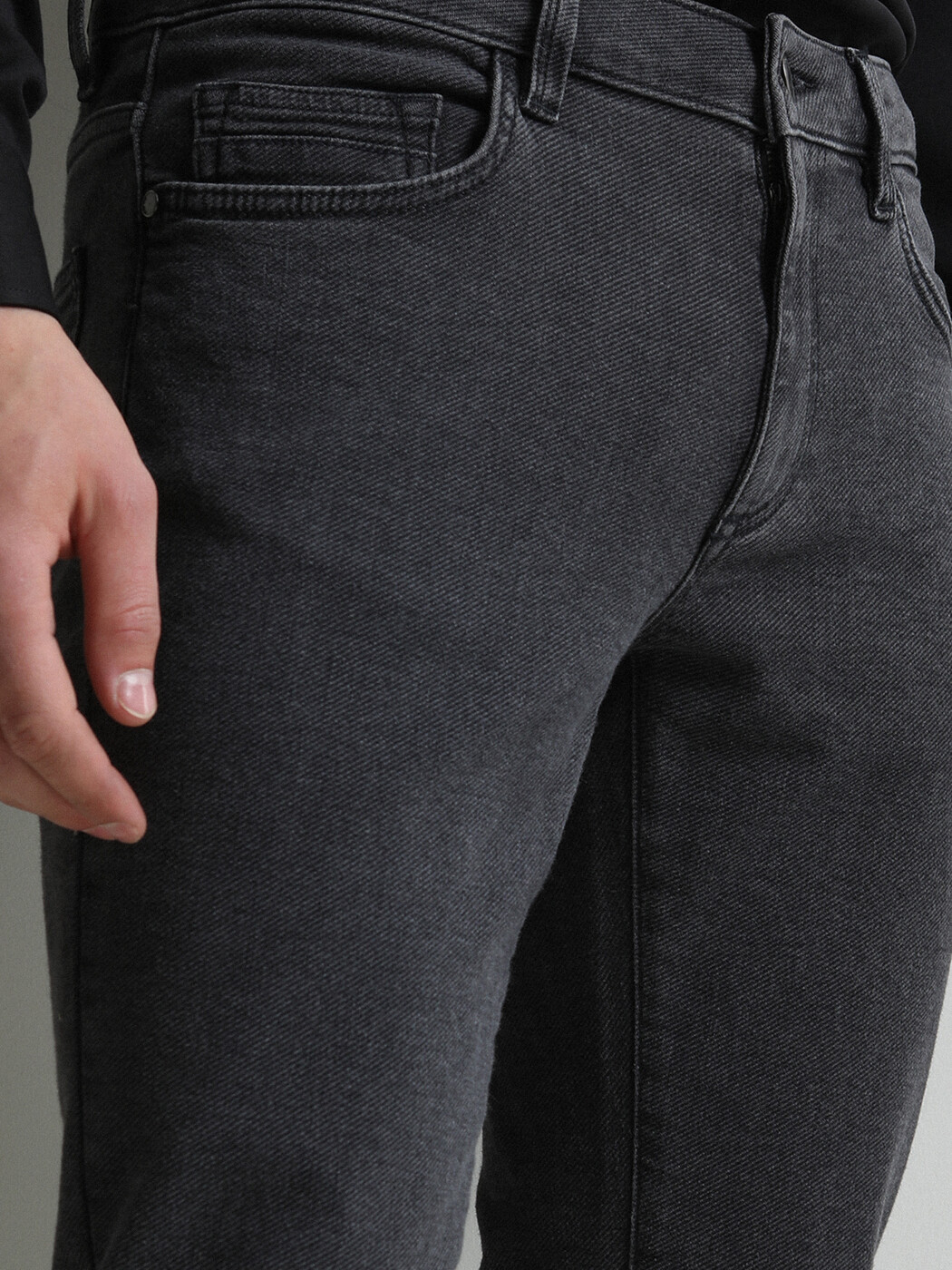 Koyu Gri Slim Fit Denim Pamuk Karışımlı Pantolon - Thumbnail