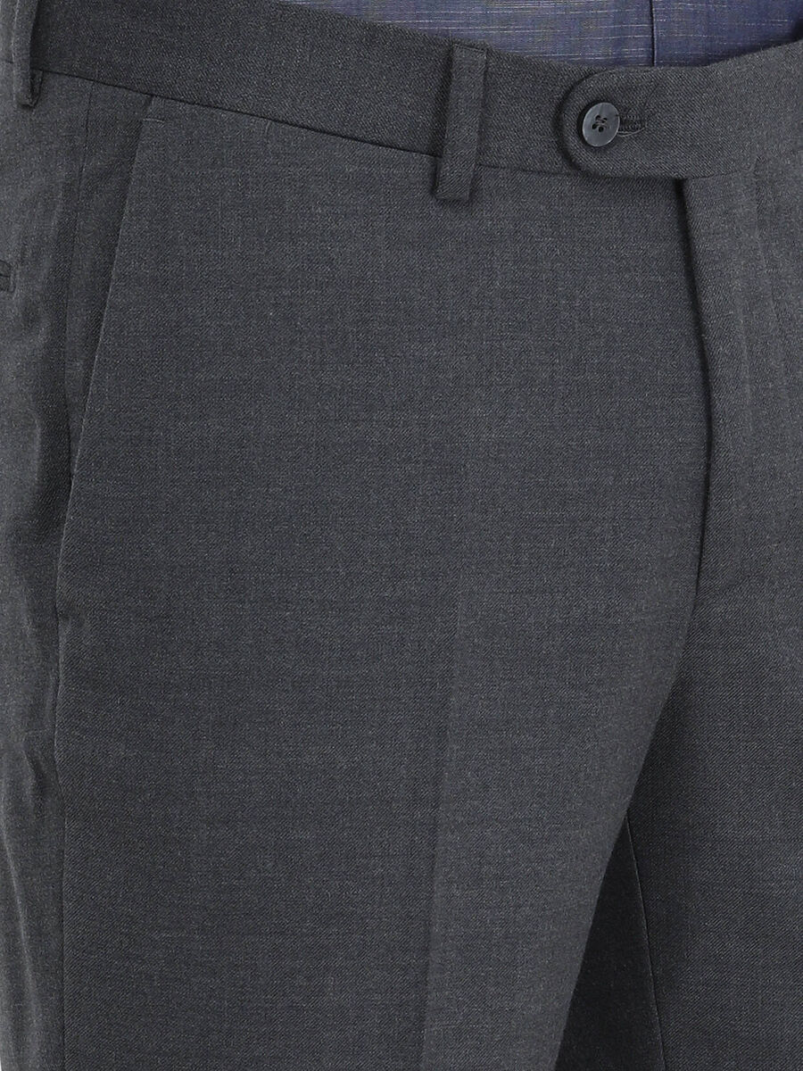 Koyu Gri Düz Dokuma Fitted Fit Klasik Yün Karışımlı Pantolon