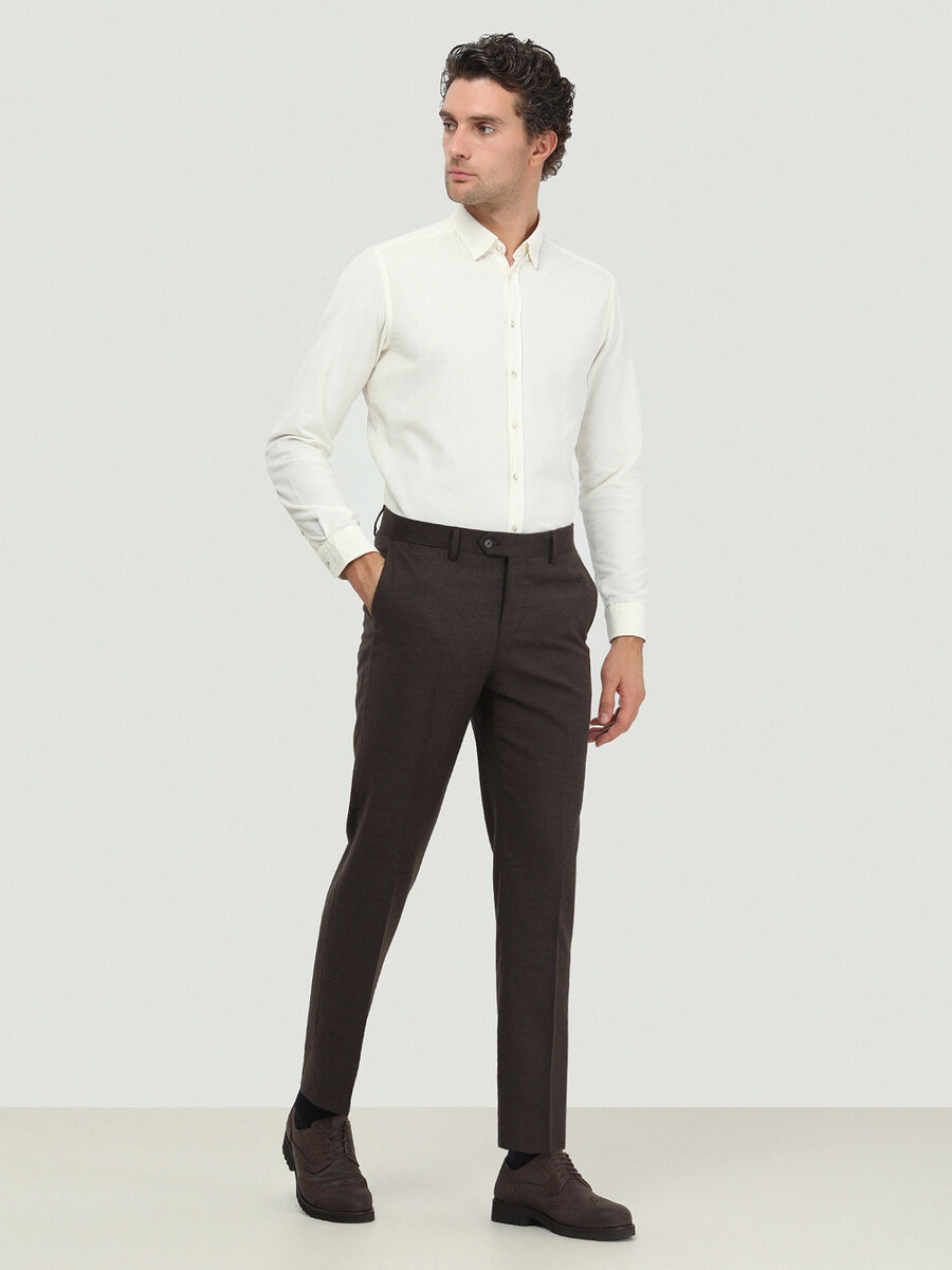 Vizon Düz Dokuma Fitted Fit Klasik Yün Karışımlı Pantolon